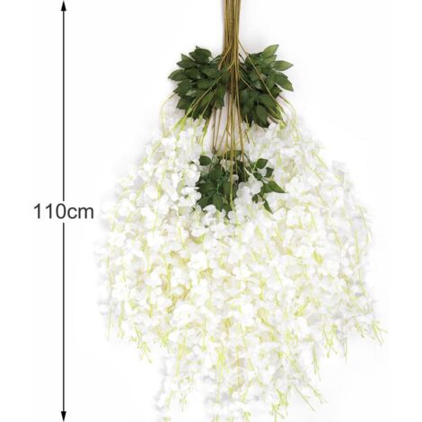 GABRIELLE 12 Stck knstliche Blumen, knstliche Glyzinien, knstliche  Kunstpflanzen zum Aufhngen, Kunststoff, Hochzeitsdekoration, Zuhause,  Party, Bro, Hotel, Fensterbank, wei (110 cm)