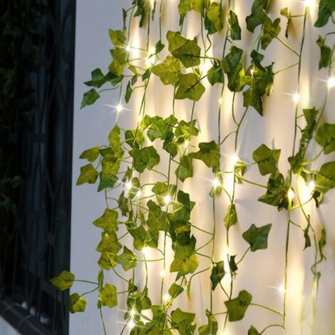 7 m lange Solar-Lichterkette mit 50 LEDs, knstliche Efeuranke mit  solarbetriebener Lichterkette, wetterfester Kunstefeu, Ahorn-Lava-Girlande