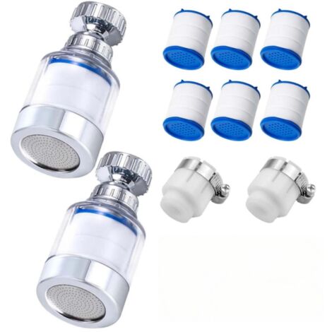 10-teiliges Universal-Wasserhahnfilter-Set gegen Kalkablagerungen, 2-teiliges 360° drehbares Wasserhahn-Wasserfilter-Set, 6 PP-Baumwollfilterelemente, 2 Adapter für Haushalt, Küche, Bad und Spüle