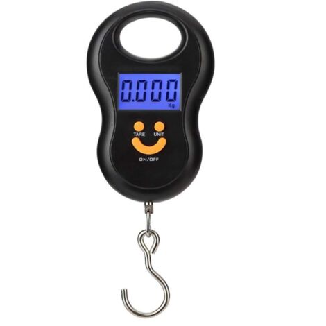 Tragbare Gepäckwaage/Hänge-Kofferwaage 50 kg (110 lb) mit hintergrundbeleuchtetem LCD-Display, Angelhaken und Aufhängehaken für Reisen, Zuhause und Outdoor-Aktivitäten – Schwarz (1/4)