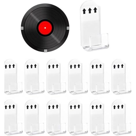 12 Wandhalterungen für Schallplatten, transparente Vinyl-Wandhalterungen, selbstklebende minimalistische Acryl-Wandhalterungen zur Präsentation von Schallplattensammlungen (1/5)