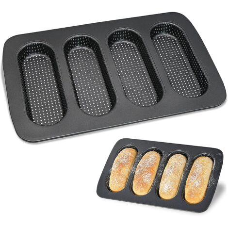 Baguetteform, perforiertes Backblech, antihaftbeschichtete Brotform, Form aus Kohlenstoffstahl für Hotdogs, Brot und Brötchen (Schwarz) (1/5)