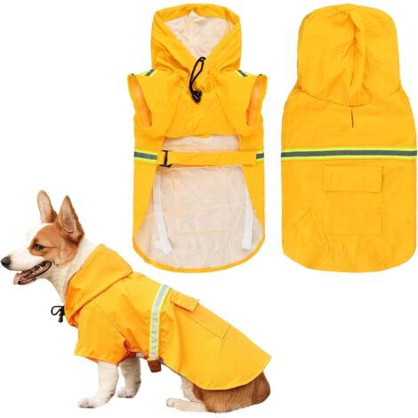 Wasserdichte Hunderegenjacke mit reflektierenden Streifen, atmungsaktiver Hunderegenmantel mit verstellbarer Kapuze, ultraleichter Regenponcho für große und mittelgroße Hunde (S) (1/5)