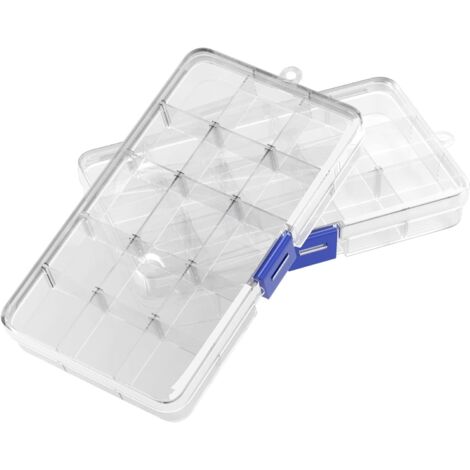2-teilige Aufbewahrungsbox aus Kunststoff, 15 transparente Fächer, verstellbar zur Aufbewahrung von Schrauben, Ohrringen, Perlen, Bürobedarf (1/5)
