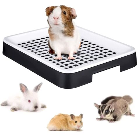 Kaninchentoilette, Kleintiertoilette für Meerschweinchen mit Käfig, Eckstreukorb für Hamster, Schwarz, 2 Stück