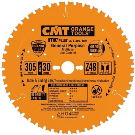 CMT – Sageblatt circulaire 305mm fur holz tendre und dur – 48 dents – Decoupe precise und silencieuse – Stahl haute qualite – Revetement antiadhesif