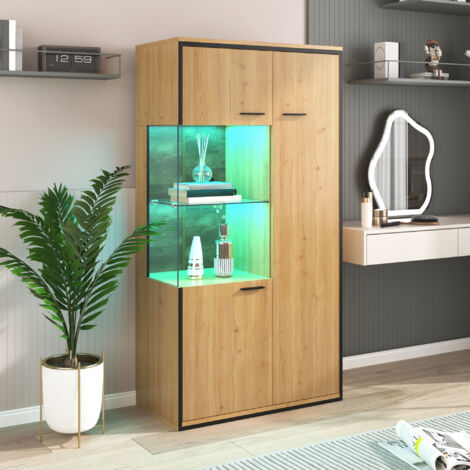 Vitrina moderna LED 15 colores con cristal estantes multifuncionales altura 150 cm gran almacenamiento material mixto para salón