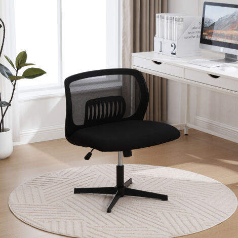 Silla de oficina sin brazos cojín ancho función de mecedora altura ajustable giratoria 360° terciopelo negra