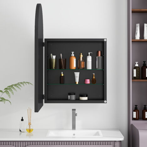 Mueble de baño armario de pared estructura metálica con espejo estantes ajustables apto para baño negro