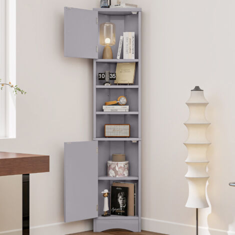 Mueble de baño triangular pintura resistente a la humedad tres estantes abiertos estantes ajustables gris 36.5 x 24.5 x170 cm