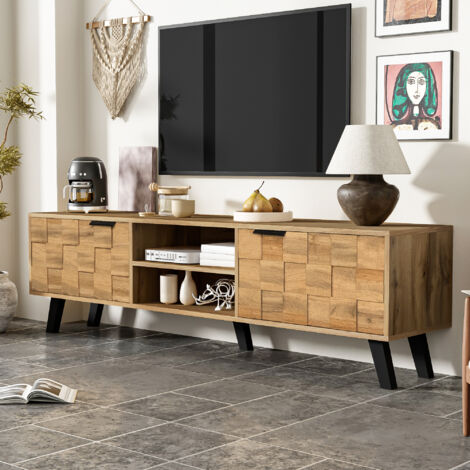 Meuble TV diseño veta madera 2 puertas 2 estantes abiertos aglomerado 160.5x35.5x45 cm color madera