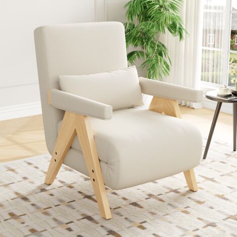 Sofá cama Convertible 3 en 1 Sillón Cama Tejido lino Cómodo color Beige (Sin colchón)