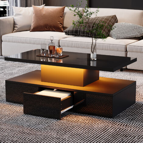 Mesa de centro LED 16 colores regulable diseño alto brillo estante abierto tablero aglomerado 100x50x39cm color negro (1/5)