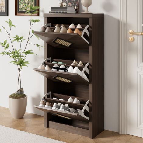 Zapatero 54x25x115cm Decoración en ratán Madera efecto aglomerado Estable Color madera oscuro