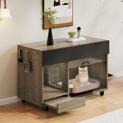 Mueble para arenero 100x45.5x67cm diseño oculto MDF almacenamiento multifunción color roble