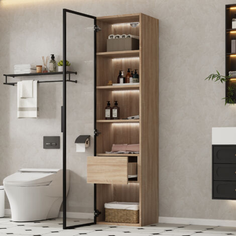 Vitrina 40x34.5x165 cm con almacenamiento estantes abiertos y armario MDF color natural