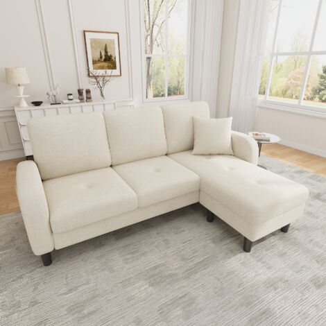 Sofá 3 posiciones chaiselongue modular cómodo para tres personas espuma 166x118x77 cm color beige claro