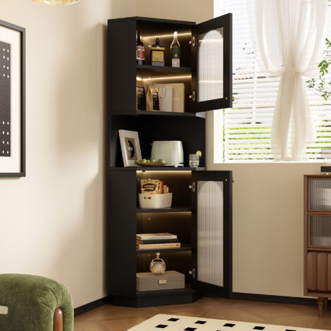 Armario esquinero con luz integrada diseño abierto y cerrado madera 45x45x166.5 cm negro (1/5)