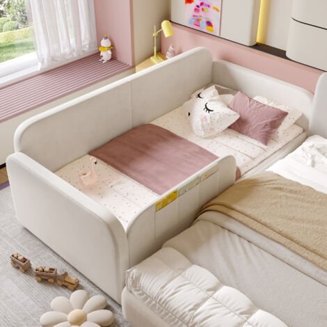 Cama individual 90x200 cm con almacenaje tapizada con cajones y bolsillos terciopelo y madera(Sin colchón)