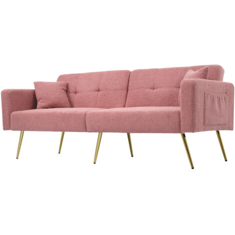 Sofá cama reclinable lujoso con cojines respaldo ajustable espuma 175x64x72 cm rosa