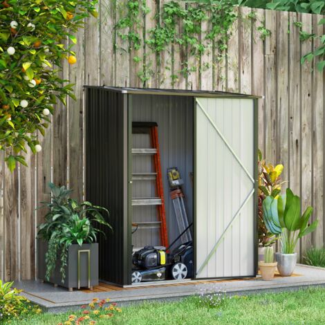 REDOM Armario de jardín 161.5x94.5x183(196) cm, puerta con cierre, techo inclinado, acero galvanizado negro