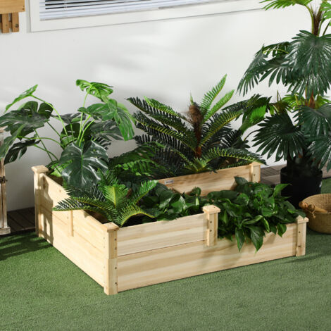 REDOM Jardinière 108x88x36cm étagée bois durable idéale balcon jardin couleur bois naturel (1/5)