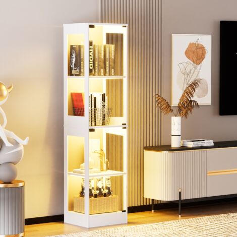 REDOM Vitrina de vidrio 40x35x165 cm iluminación LED tricolor sensor de movimiento MDF y vidrio blanco (1/5)