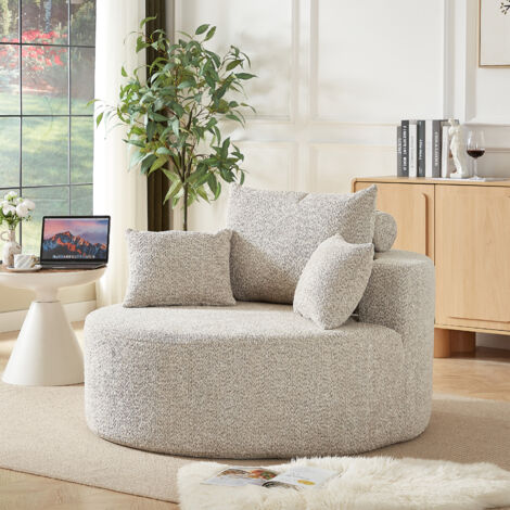 REDOM Sillón de chenilla, sin montaje, cojín cilíndrico de apoyo, una pieza, caqui