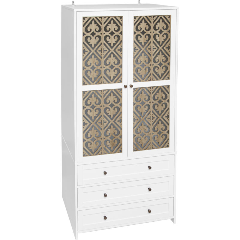 Armoire Alabama 5 Portes Avec Miroir - Blanc, 227x229x54 Cm, 3 Tringles Et 6 étagères Incluses, Pin, Montage Facile - 3