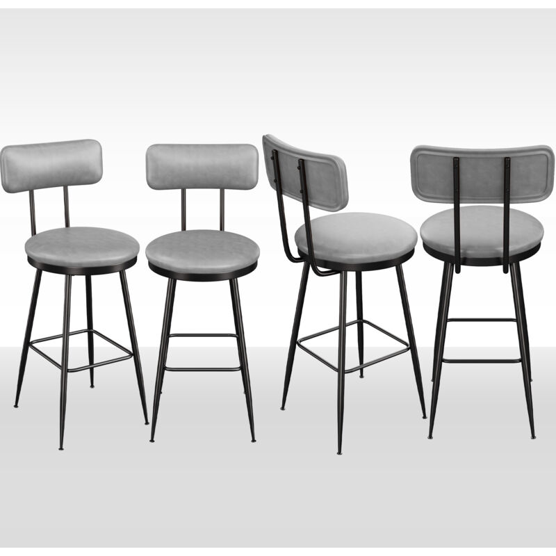 Lot De 4 Coussinets De Tabouret De Bar Magnétiques Antidérapants - Similicuir Luxe Carré Noir