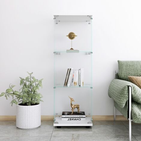Tanant – Vitrine en verre blanche sur pied 125x42x36 cm – 3 étagères pour salon, chambre, bureau – Matériau verre élégant