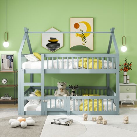 Tanant – Lit superposé enfant 140x200 cm avec escalier – Barrière de sécurité et protection antichute – Cadre en bois massif – Sommier à lattes