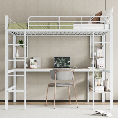 Tanant – Lit mezzanine enfant 140x200 cm avec bureau et étagères – Cadre en métal – Barrière de sécurité – Hauteur 180 cm – Capacité 150 kg (1/5)