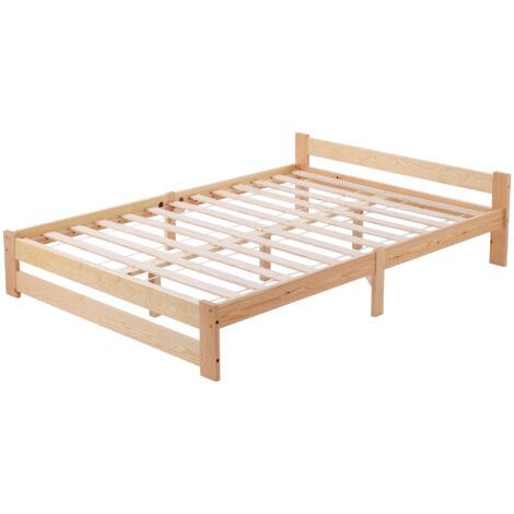 Lit Double 180x200 Cm En Style Bois Antique - Cadre En Fer Robuste Avec Tête De Lit Haute - Sommier à Lattes Inclus - Brun, Pour Chambre Adulte/Ado