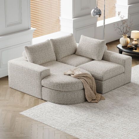 Canapé 3 places, dossier confortable, canapé modulable en L, sans cadre, design moderne, chenille, Beige (1/5)