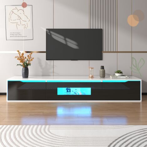 Tanant – Meuble TV 180 cm bicolore avec éclairage LED 16 couleurs – Finition brillante – 3 portes et 2 compartiments – Style contemporain noir (1/5)