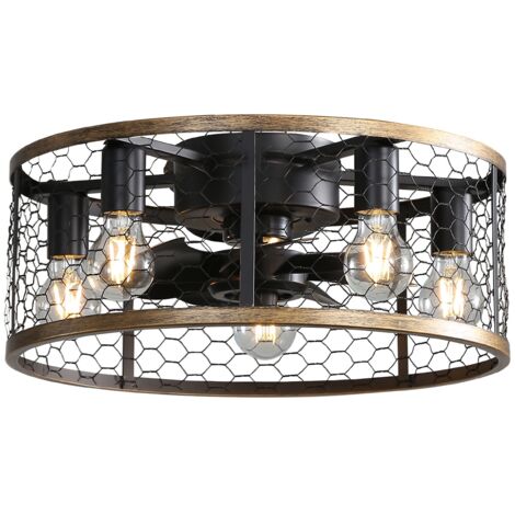 Ventilateur de plafond industriel encastrable de 50 cm avec 7 pales en ABS, télécommande, moteur CC réversible, ampoule incluse, pour l'intérieur - Marron (1/5)