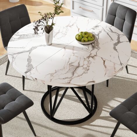 Tanant – Table de salle à manger ronde 100x76cm – Structure géométrique noire – Plateau en MDF marbré – Hauteur réglable pour stabilité sur sols variés