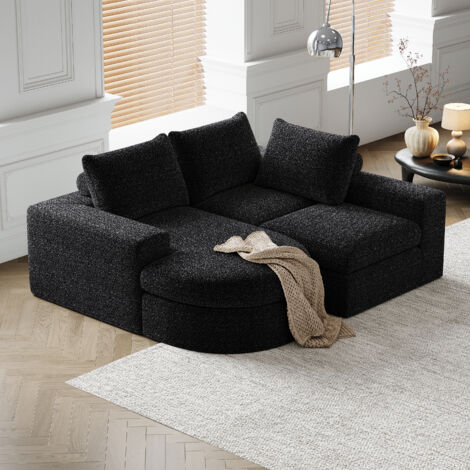 Canapé 3 places, dossier confortable, canapé modulable en L, sans cadre, design moderne, chenille, Noir (1/5)