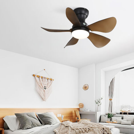 Ventilateur de plafond 73 cm avec éclairage LED 18 W à intensité variable, télécommande 6 vitesses, 5 pales en ABS transparent et moteur CC réversible - Noir (1/5)