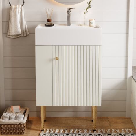 Tanant – Meuble sous vasque 55 cm – Espace de rangement pratique – Pieds en métal – Lavabo céramique brillante – Dimensions 55x31x91 cm (1/5)