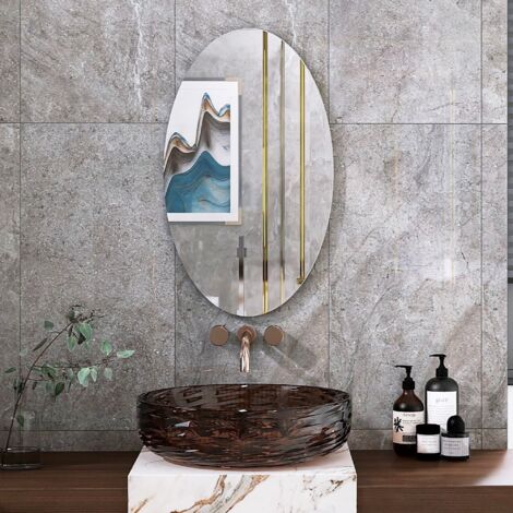Miroir mural, miroir mural ovale, sans cadre, pour salle de bain ou chambre, design simple et élégant, horizontal ou vertical, 64 x 37 cm (1/5)