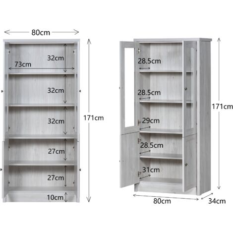 KLAST Vitrine En Bois Naturel 100x170 Cm - Portes Vitrées + 2 Tiroirs Pour Exposition Et Rangement