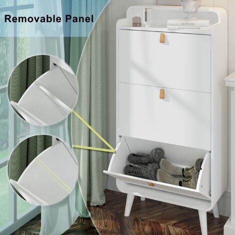 Armoire De Rangement Pour Chaussures Avec 3 Tiroirs Rabattables Organiseur De Chaussures Basculant Autoportant Placard A Chaussures Etroit Avec Compartiment Superieur Blanc 85593412