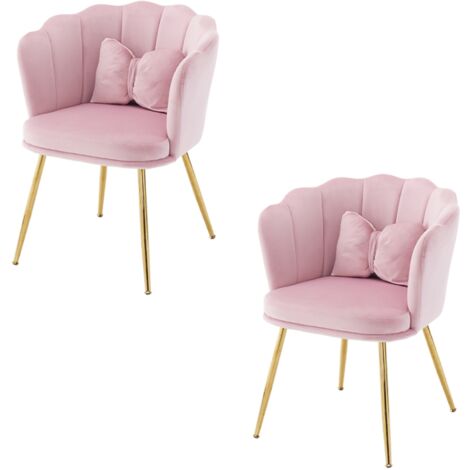 Lot de 2 chaises, chaises coquillage, pieds en métal, coussins papillon,fauteuil de salon, Convient pour la salle à manger de la chambre, velours, Rose (1/5)