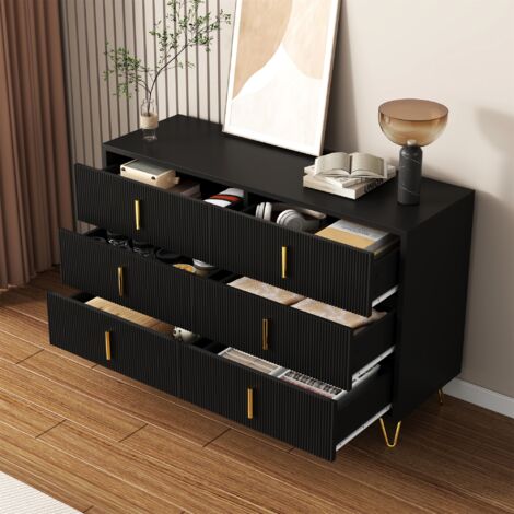 Buffet Moderne 150x40x75cm - Avec 2 Portes Et 3 Tiroirs - Pieds En Metal Panneau De Particules Naturel 97602400