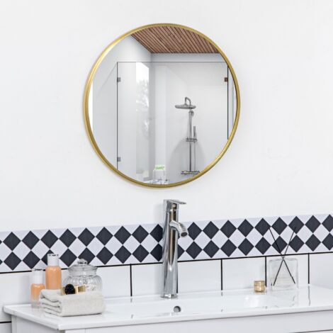 Miroir de salle de bain rond Ø50 cm, avec fonction mémoire IP44, adapté pour salle de bain, chambre, aluminium doré (1/5)