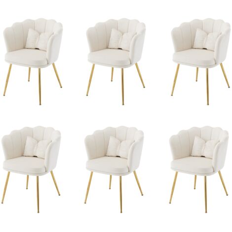 Lot de 6 chaises, chaises coquillage, pieds en métal, coussins papillon,fauteuil de salon, Convient pour la salle à manger de la chambre, velours, Beige (1/5)