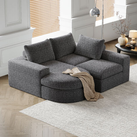 Canapé 3 places, dossier confortable, canapé modulable en L, sans cadre, design moderne, chenille, Gris