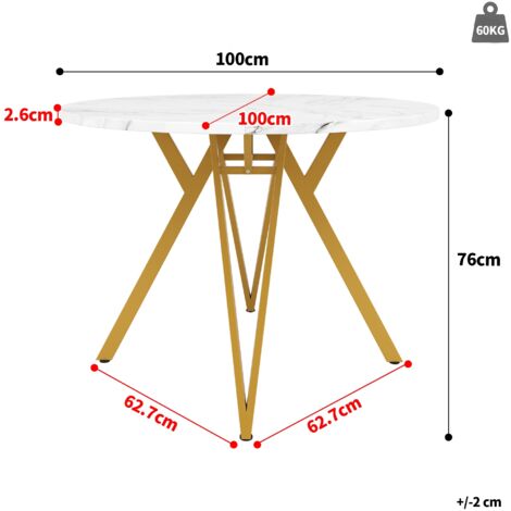Table Ronde Pliante LIFEZEAL - 100 Cm, Design Marbre Et Métal, Avec étagères Et Roulettes - Idéale Salle à Manger, Cuisine Ou Bureau